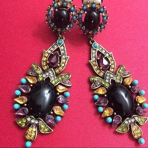 Heidi Daus Antique Gold Brass Multicolor Onyx Pair
